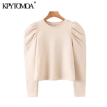 

Vintage Stylish Basic Solid Sweatshirts Women 2020 Fashion O Neck Puff Sleeve Female Pullovers Chic Tops