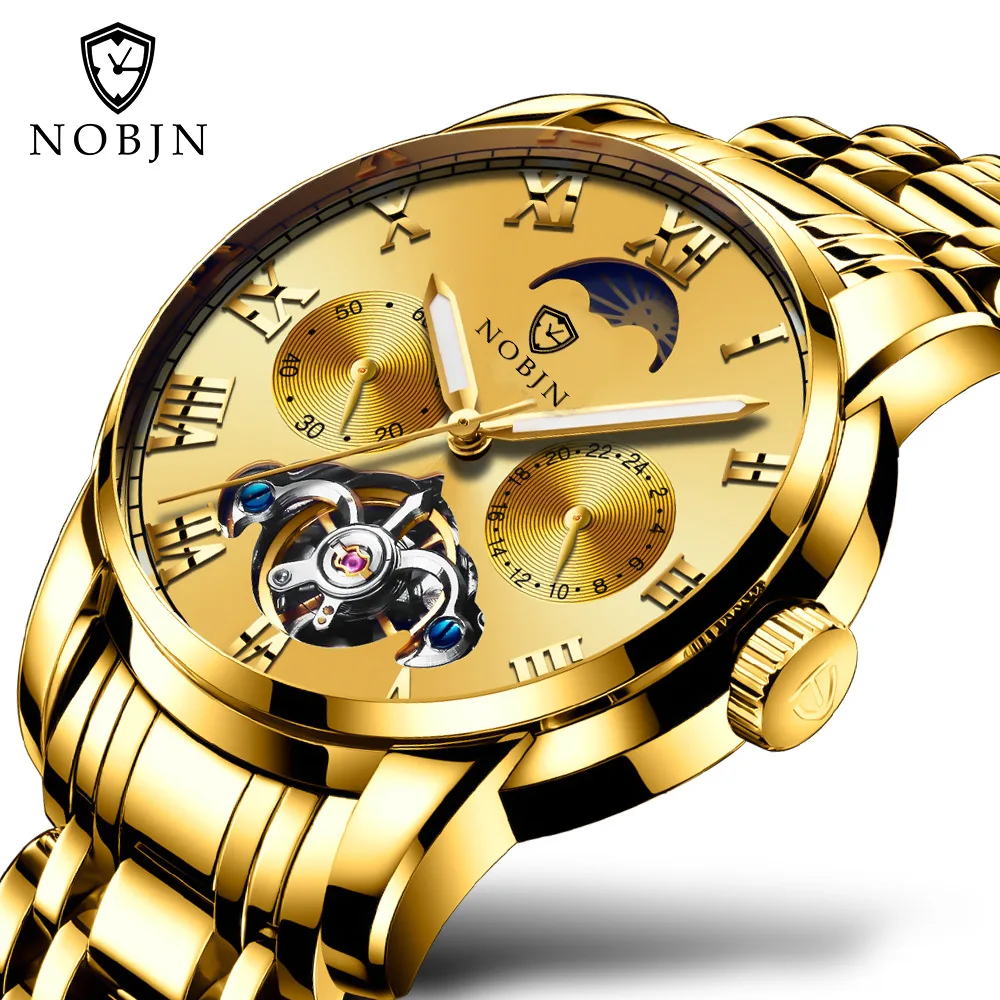 

Mens Automatic Mechanical Watch Multifunction Watch for Mens Full Stainless Steel Tourbillon Men Watch Relogio Masculino NOBJN