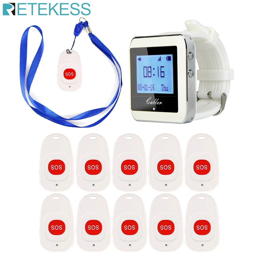 Caregiver Pager Wireless Calling System Call Bell Emergency SOS Button Transmitter For Patient Elderly Clinic
