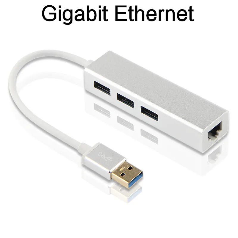 Ajiuyu USB концентратор USB 3,0 к Gigabit Ethernet адаптер RJ45 док-станция мульти порт для ПК компьютер ноутбук аксессуары usb3.0 концентратор - Цвет: silvery 1000M  Metal