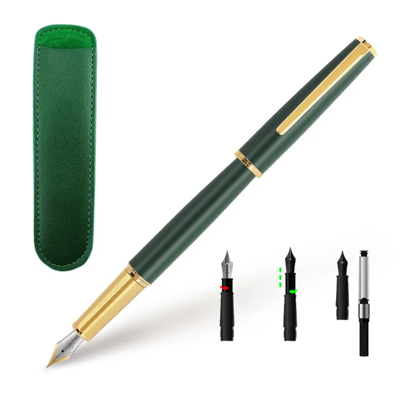 Fountain Pen Jin Hao 95 ink Full Metal Clip Pens Stainless Steel green Classic Fountain-Pen F Nib School Office Supply