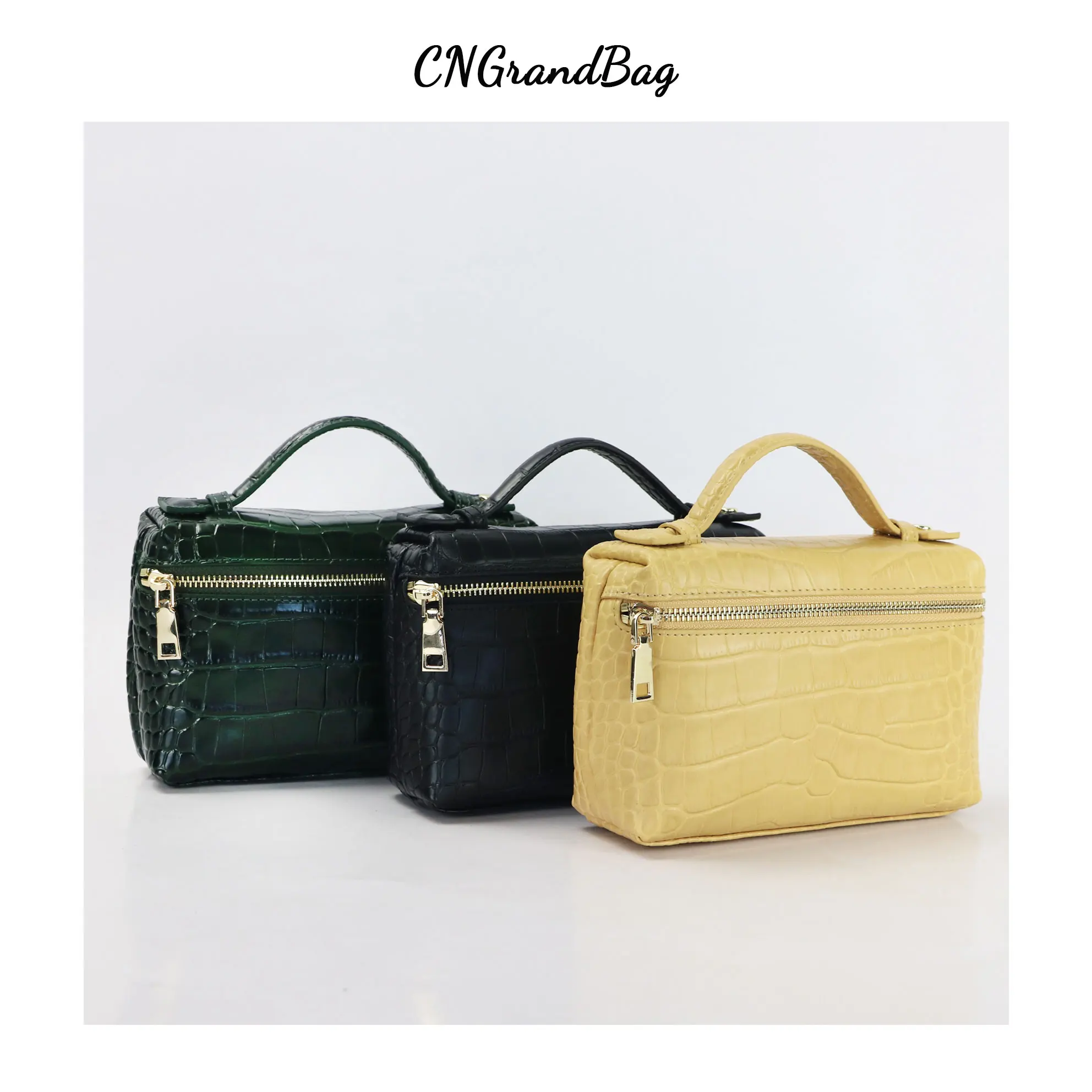 Fashion Real Leather Ostrich Crocodile Pattern Clutch Bag Women Make Up Pouch With Handle Ladies Alligator Leather Portable Bag