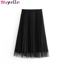 Гофрированный С Сеткой миди юбка женская модная в горошек с боковой молнией Милая длинная юбка для девочек Повседневная элегантная шикарная Женская юбка