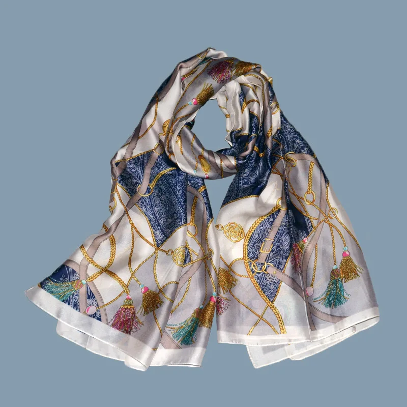 Брендовый шелковый шарф хиджаб, женская зимняя повязка на голову, Европейский дизайн, шелковые шарфы, накидка в клетку, летняя шаль для женщин, платок для женщин - Цвет: HZY015 gray