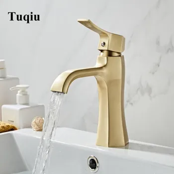 

New Basin Faucet Single Lever Brush gold Brass Mixer Tap Bathroom Basin Water Sink Mixer gold brush