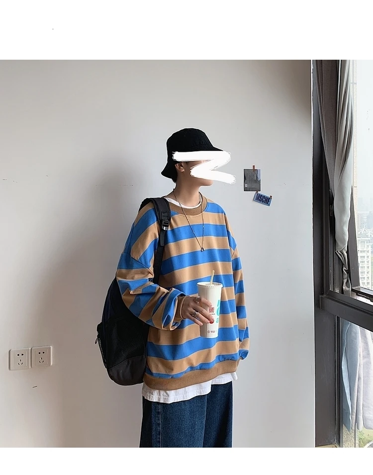 Men's 13 Color Full High-quality Coats Stripe Printing Hoodies Mens Cotton Clothes Pullover Casual Loose Sweatshirts Size M-5XL