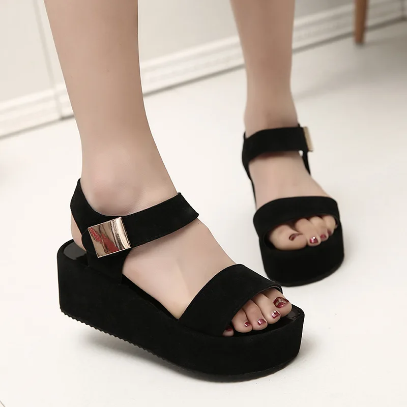 

Summer Korean-style Platform Thick Bottomed Sandals Dull Polish WOMEN'S Shoes 2019 New Style Semi-high Heeled Slanted Heel Fish