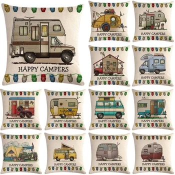 

1 Pcs Camper Car Bus Pattern Cotton Linen Throw Pillow Cushion Cover Car Home Sofa Bed Decorative Pillowcase Funda Cojin 40649