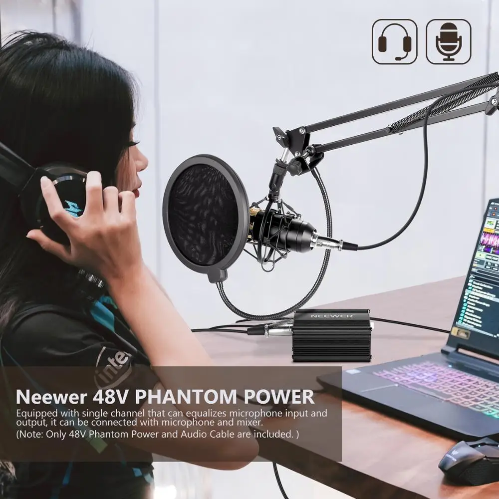 Neewer Евророзетка 220 В 1 канал 48 фантомный блок питания + адаптер один аудиокабель XLR