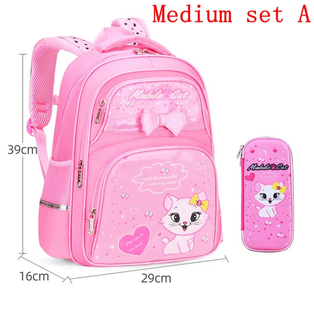 Waterproof Children School Bags Cartoon Cute Princess Backpacks Orthopedic Kids Book Bags for Teenage Girls Schoolbags Mochila Medium set A