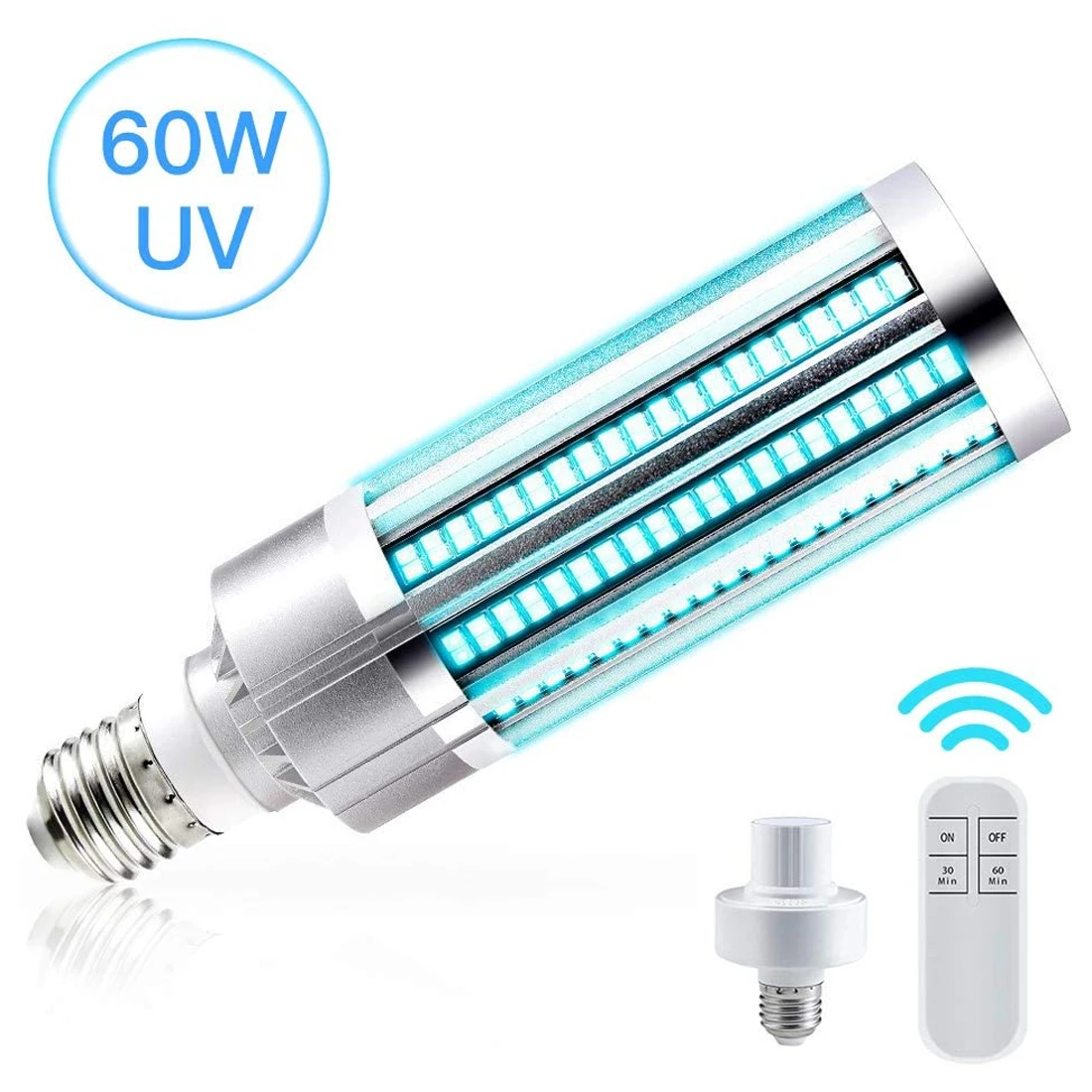 

60W UV LightLamp Disinfectant Remote Control timing E26/E27 Germicidal LED Bulb UVC Light Bulb LED Killing Virus Mite Bacteria