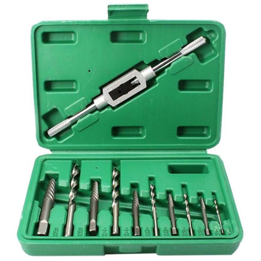 11PCS Damaged Screw Extractor Set, Remove Broken Head Screw& Bolt, 10 Pcs Drill Bits Set+ 1 Pcs Holding Wrench, 3MM-10MM