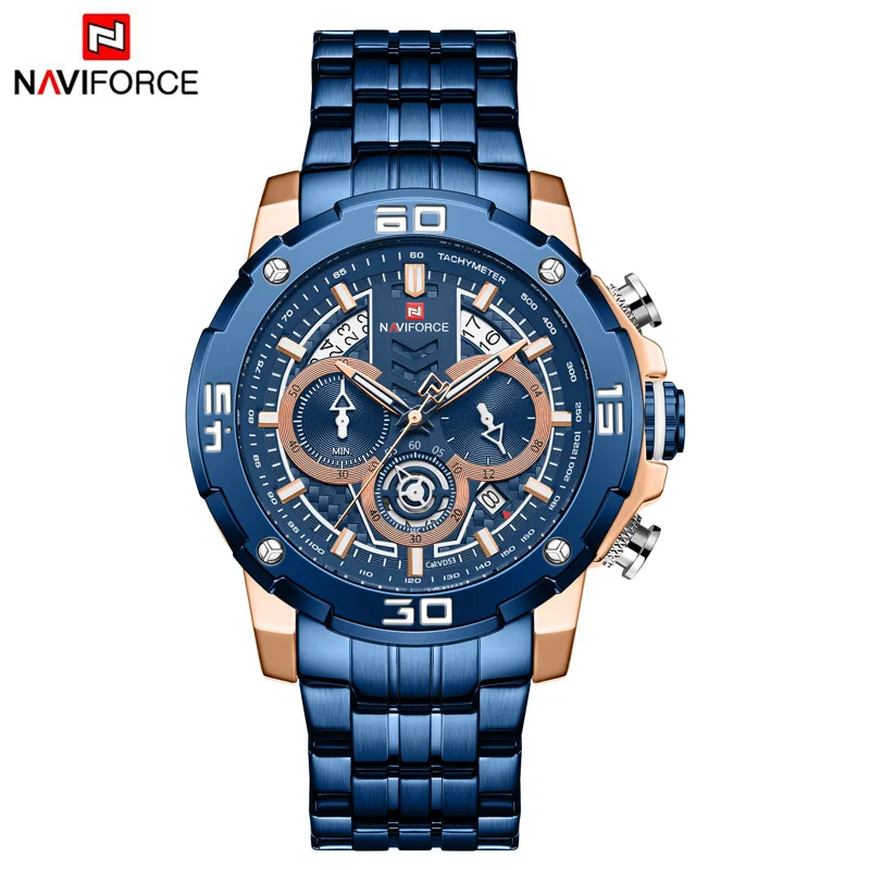 Steel Gold Blue NAVIFORCE мужские часы Топ люксовый бренд Модные нержавеющая сталь деловые мужские s часы водонепроницаемые наручные часы Relogio Masculino - Цвет: Steel Gold Blue