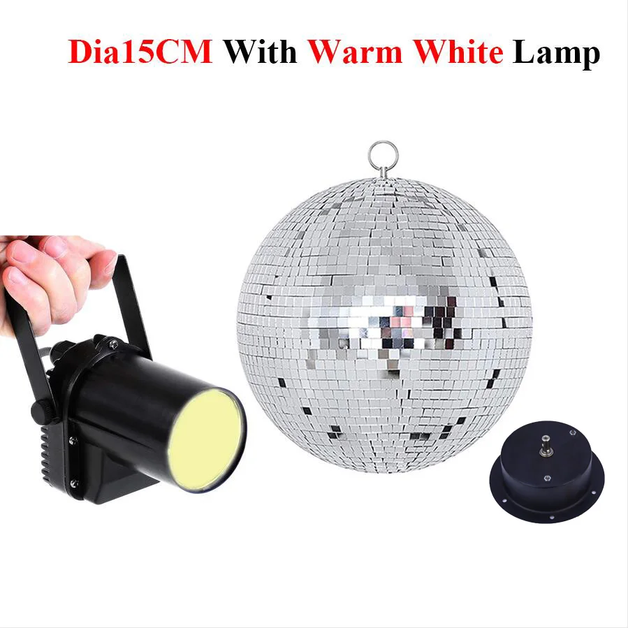 15CM With Warm White Thrisdar Dia25CM 30 см стеклянный вращающийся зеркальный диско-шар+ мотор+ 5 Вт фонарь с узким лучом лампа KTV вечерние Свадебная дискотека зеркальный шар свет - Цвет: 15CM With Warm White
