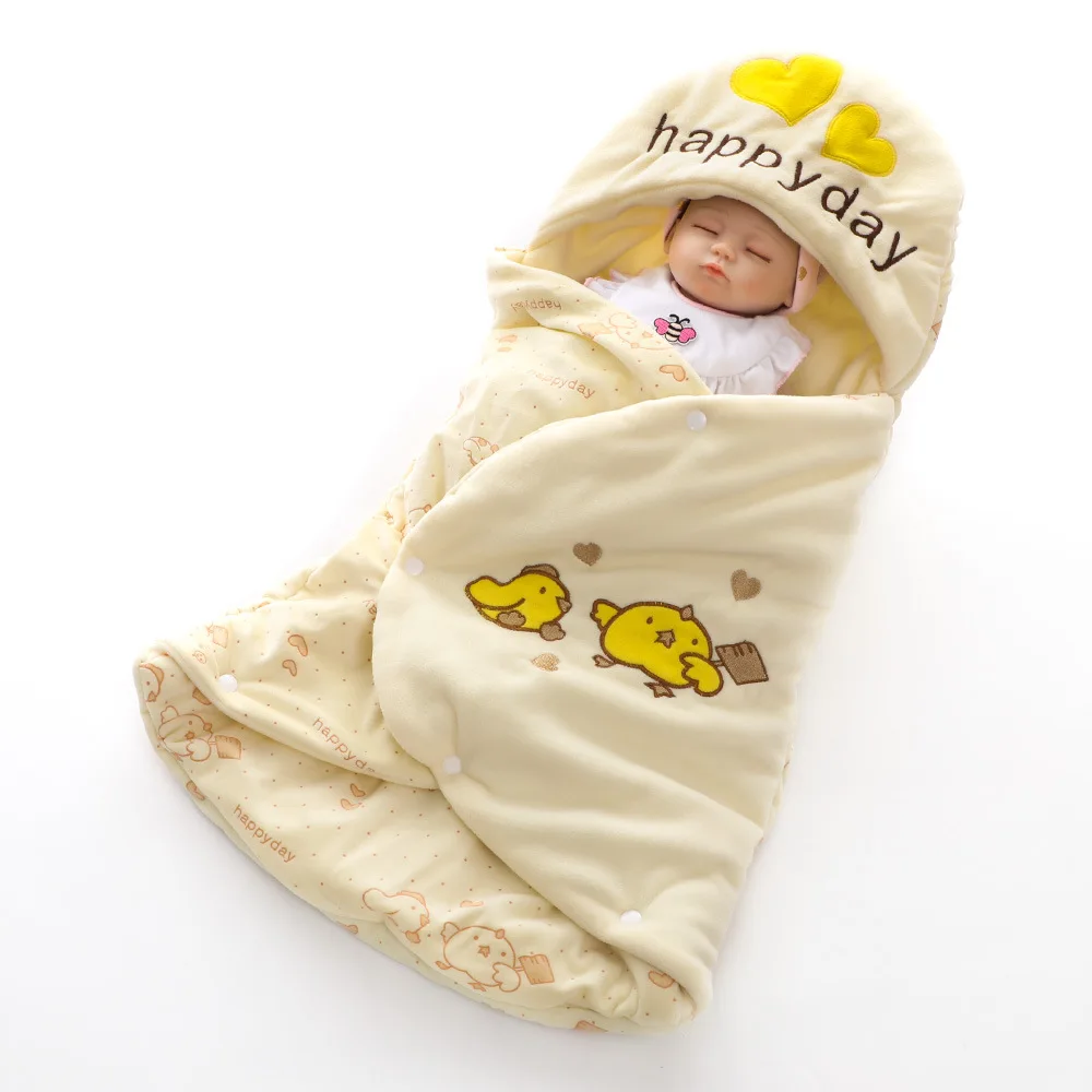 Уличное зимнее одеяло для новорожденных с двойным принтом; плотные теплые спальные мешки для малышей; спальный мешок для маленьких детей - Цвет: yellow chicken