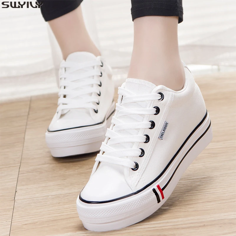 

SWYIVY Wedge Shoes Woman Canvas Shoes Sneakers Platform Solid New 2020 Spring Chunky Sneakers For Women Sewing Ladies Shoe Trend