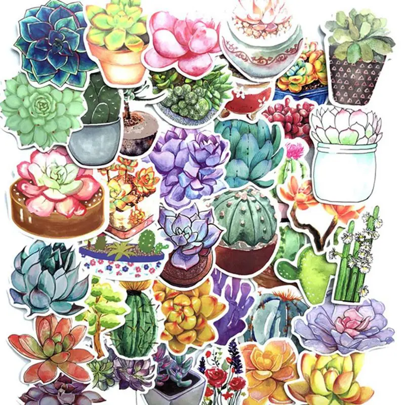 

71PCS Plant Succulent Potted Sticker Fresh Cactus Green Plant Style Suitcase Bike Skateboard Fridge Sticker Gifts For Children