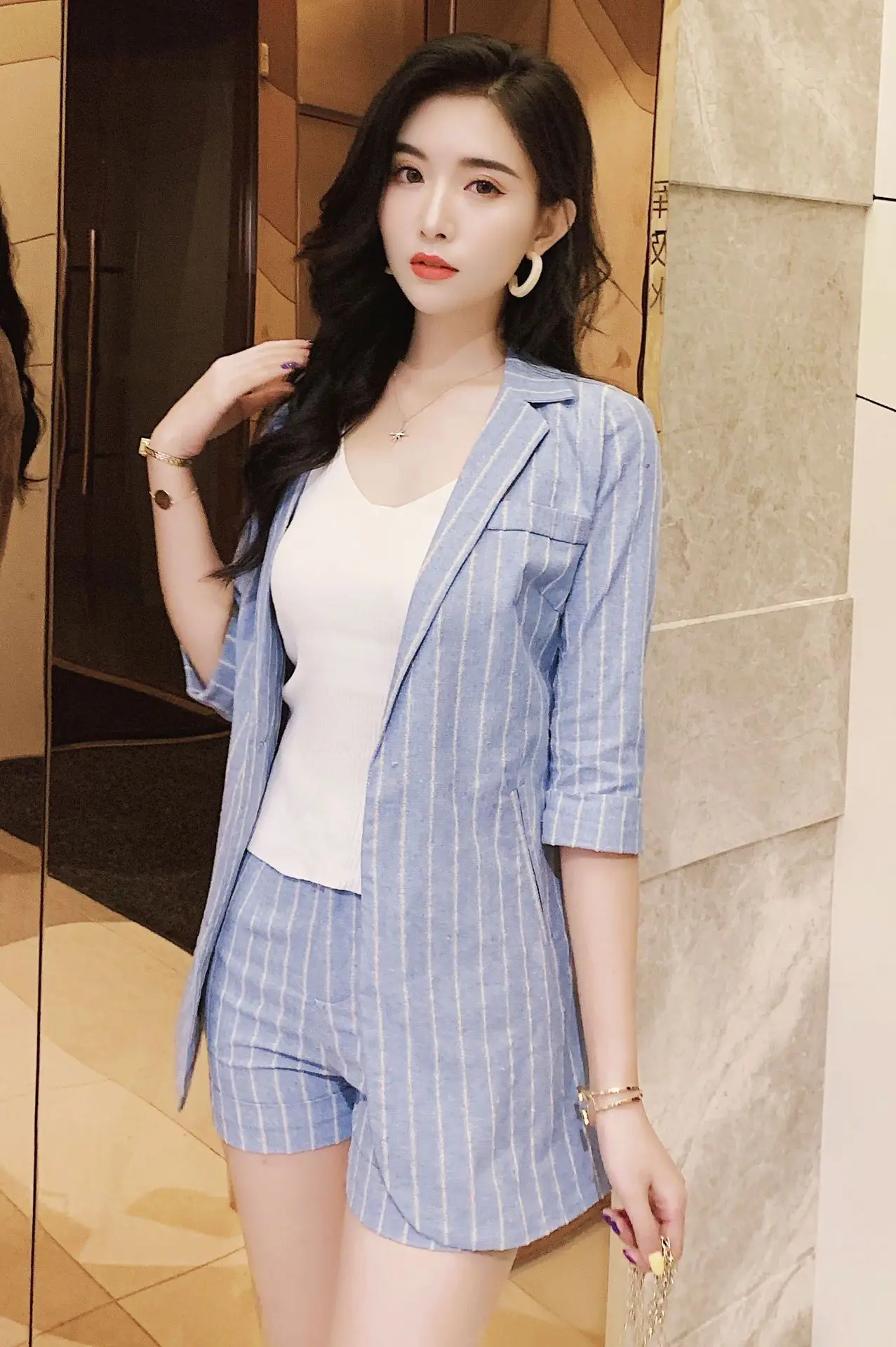 

Online Celebrity 2019 Spring And Summer Korean-style Casual Suit Set Cotton Linen WOMEN'S Dress New Style Slimming Shorts Two-Pi