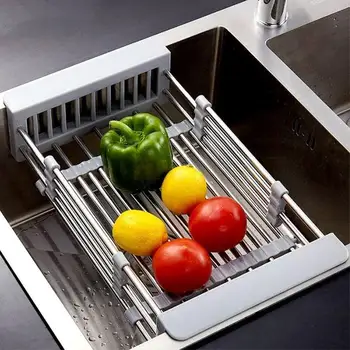 

Large Capacity Stainless Steel Adjustable Sink Drain Basket Vegetable Fruit Holder Storage Rack Сливная корзина для мойки