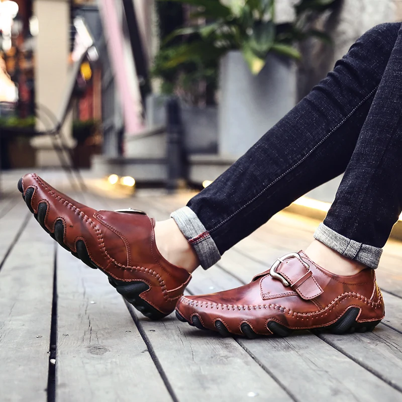 Men's Leather Moccasins Men's Fashion Peas Shoes Leisure Loafers Fashion Men's Casual Business Leather Work Boat Shoes