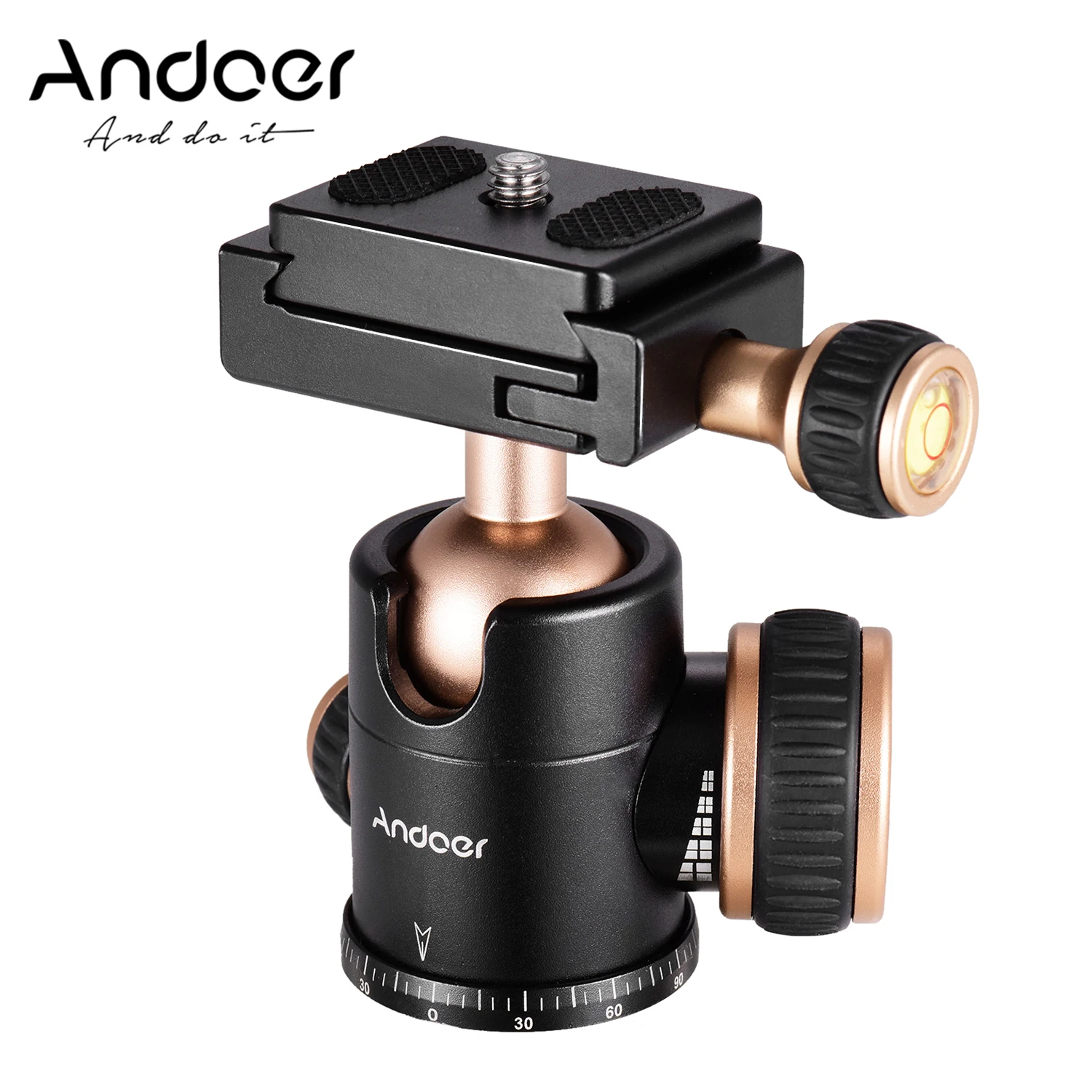 Tripod Ball Head Andoer Q30 CNC Panorama Tripod Ball Head 360 Degree Rotation 1/4 Inches Screw 3/8 Inches Screw Hole For Smartphone Camera