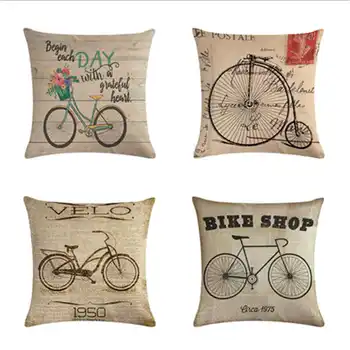 

Retro Bicycle Pillow Case Cotton Linen Throw Waist Cushion Soft Room Home Decor Single Sides Printing