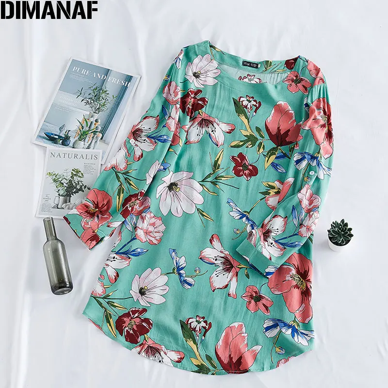 

DIMANAF Summer Women Shirt Dress Print Floral Elegant Lady Vestidos Cotton Casual Loose Plus Size Long Sleeve Clothing 2020 New