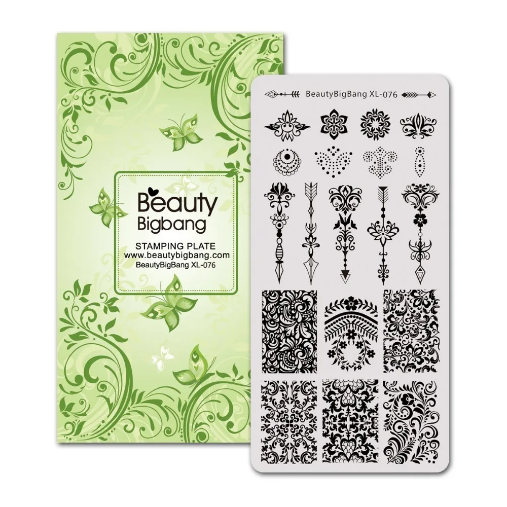 

Beautybigbang 6*12cm Nail Stamping Plate Flower Figure Vine Arrow Pattern Stainless Steel Nail Art Printing Tool Stencil XL-076