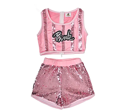 Girls Pink Sequin Crop Top And Pole Dance Shorts Set For Dance, Hip Hop,  Modern Jazz, And Stage Performances Ages 4 14 230412 From You08, $17.98