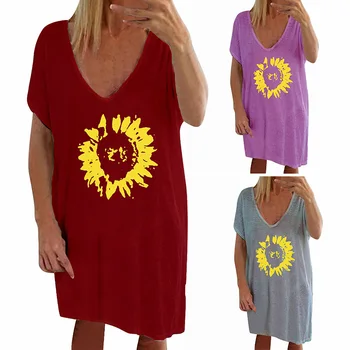 

Women's Sunflower Casual Loose Print Short Sleeve T-shirt Top