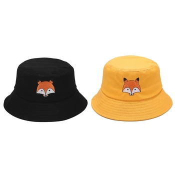 

Fox Embroidery Bucket Hat for Women Men Summer Unisex Beach Sun Hat Wear on Both Sides Cap HipHop Fisherman Flat Cap