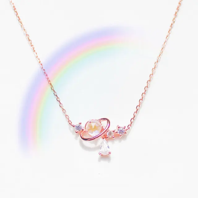 Aurora Water Drop Star Moon Necklace Cute Girl Clavicle Chain Heart Sweet Student Necklace Rose