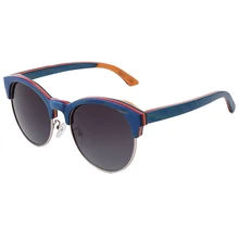 Винтаж круглые деревянные солнцезащитные очки для Скейтборда для Для мужчин Для женщин Полу-поляризированне без оправы объектива UV400 с чехлом
