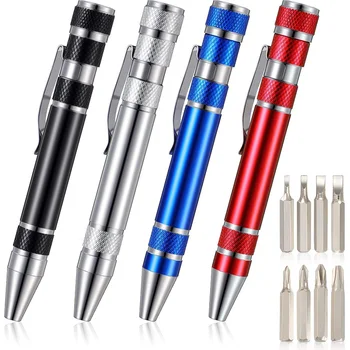 

4 Pieces Pen Screwdriver Handy Tool 8 in 1 netic Pocket Screwdriver Multi-Function Mini Gadgets Repair Tools (Black, Red, Blu