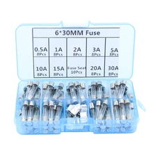 72 шт./лот 6*30 мм быстро выдувные стеклянные трубки предохранители в ассортименте комплект Быстро выдувные Стеклянные Предохранители 250 В(0.5A-30A