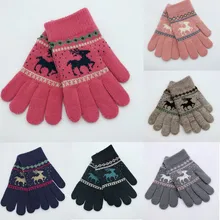 Модные рождественские детские зимние теплые митенки для пальцев с оленем из мультфильма, вязаные перчатки, детские перчатки, Детские перчатки для ерчатки варежки