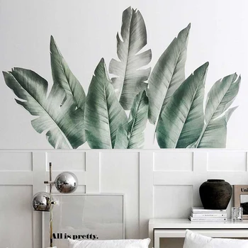 

Removable PVC Inkjet Tropical Leaves Combination Wall Stickers Living Room Bedroom Windows Background Room Decoration