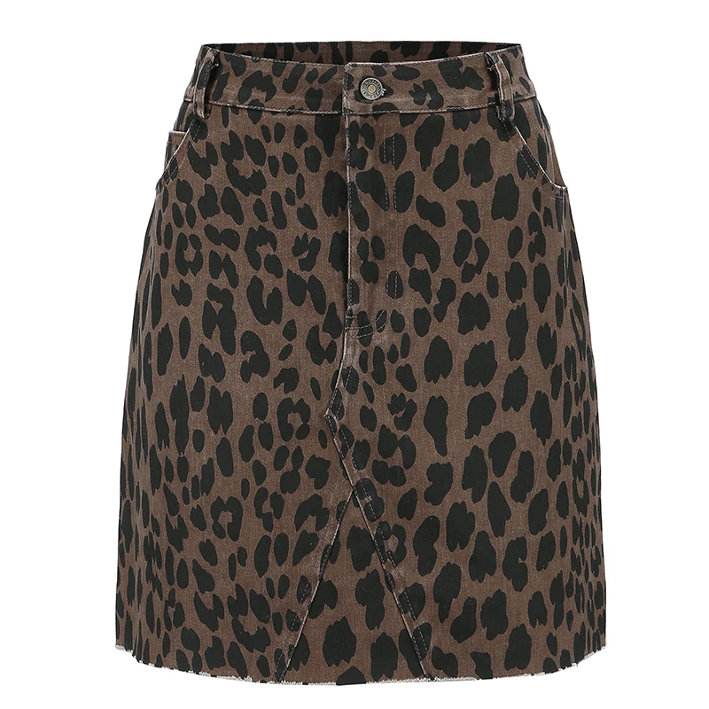 Leopard Solinarry/джинсовые юбки с высокой талией, женские Модные леопардовые мини-юбка на молнии, женские шикарные джинсовые сексуальные юбки, большие размеры, Новинка - Цвет: Leopard