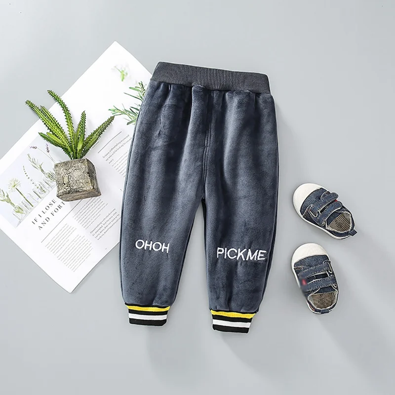 Штаны для маленьких мальчиков и девочек, утепленные Мягкие штаны с буквенным принтом, повседневные штаны, штаны для малышей