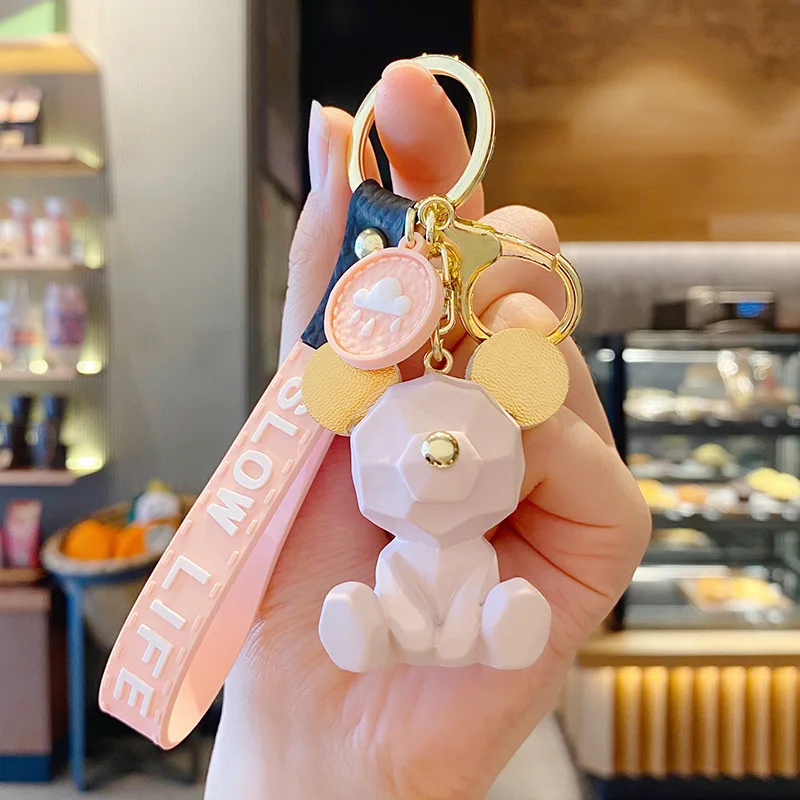 Cartoon Simple Bear Keychain Student School Bag Pendant Couple Car Key Ring Ring Girl Decoration Accessories Gift Hand Palm Toy