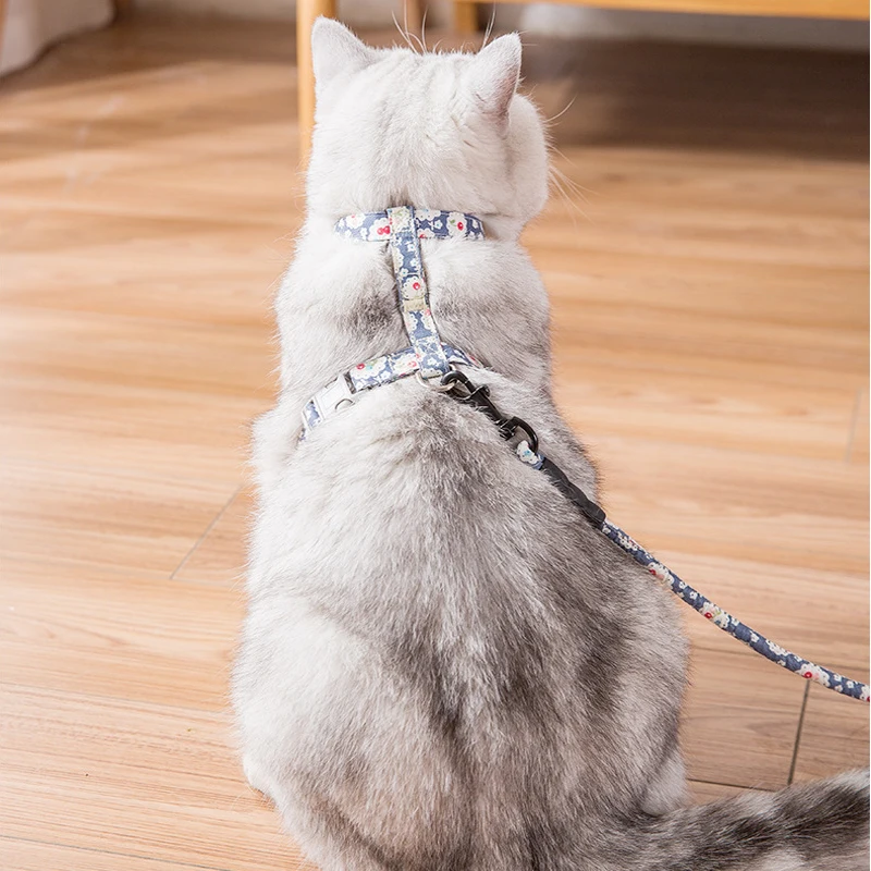 Comfortable Floral Cat Harness Bow Pet Leashes Chest Adjustable Harness Flower Cats Leashes Walk Chest Strap For Cat Collars Comfortable Floral Cat Harness Bow Pet Leashes Chest Adjustable Harness Flower Cats Leashes Walk Chest Strap For Cat Collars