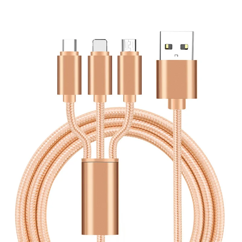 Кабель USB для iPhone X XS 8 7 6 cargador de carga de 3 en 1 кабель USB a Micro USB para Android USB typeC los кабели del telefon - Цвет: Золотой