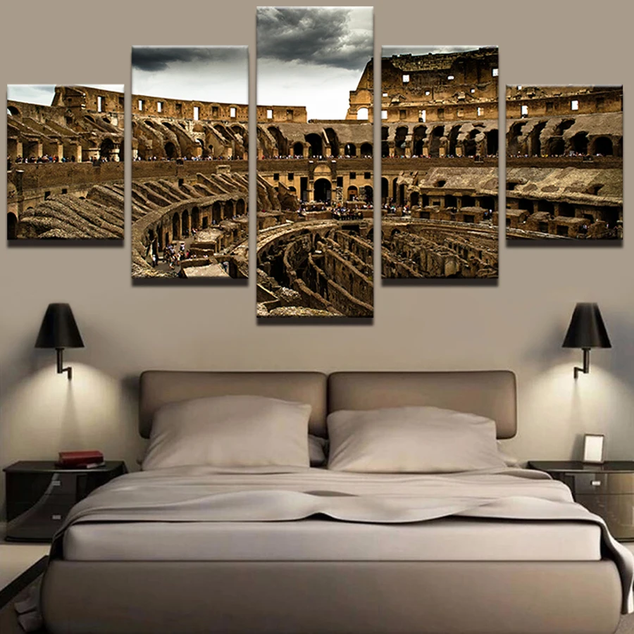Posters And Prints On The Wall Frame Modular Pictures Vintage 5 Panel Roman Colosseum Home Decor Paintings Canvas | Дом и сад
