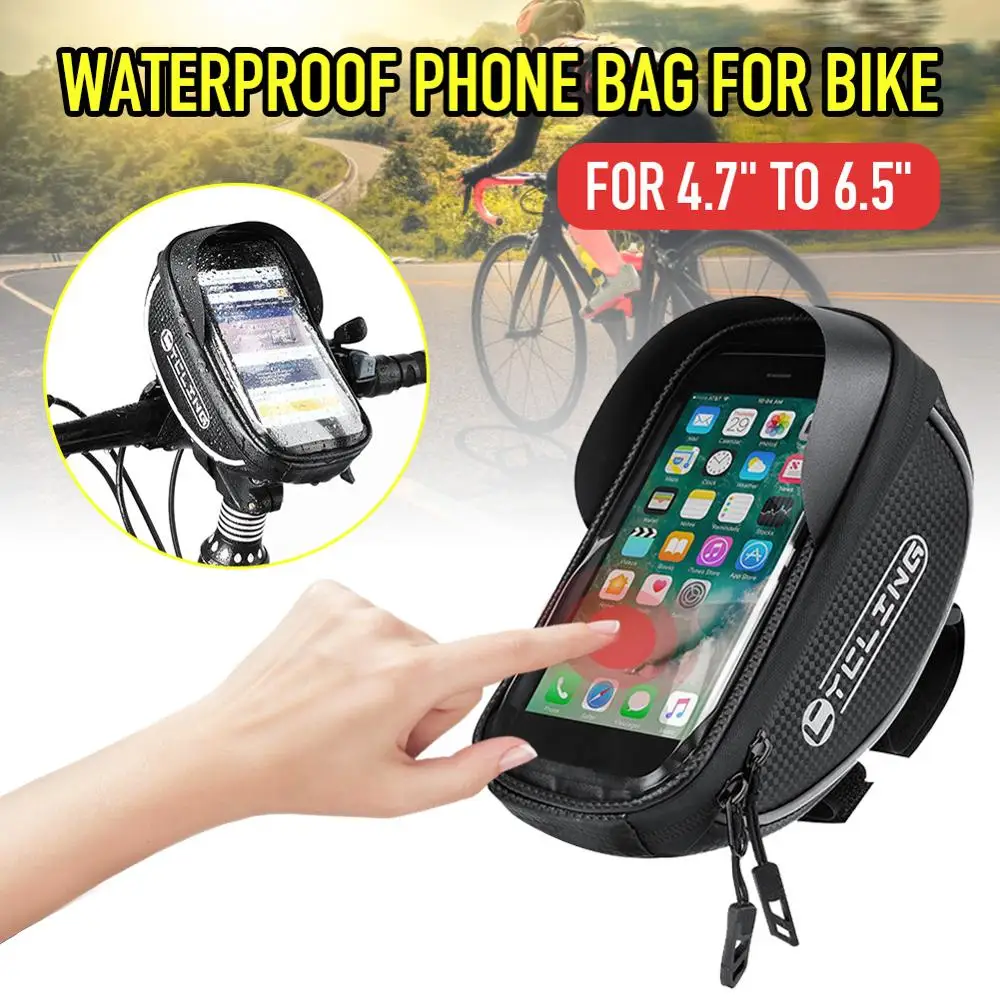 

Bike Phone Mount Bag Waterproof Handlebar Zipper Phone Case with Touch Screen for 4.7" to 6.5"