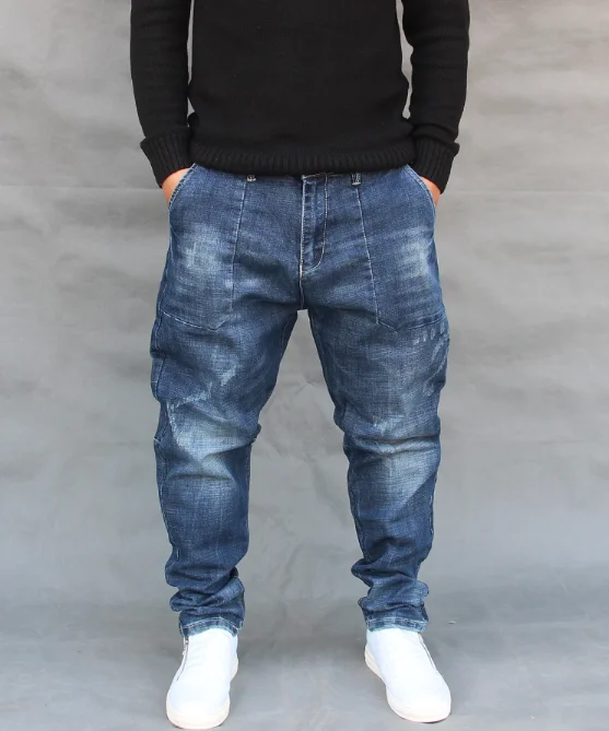 Хип-хоп мужские Джинсы Свободные мешковатые шаровары большие размеры XXXL мужские s Модные уличные джинсы Harlan джинсовые брюки Джоггеры
