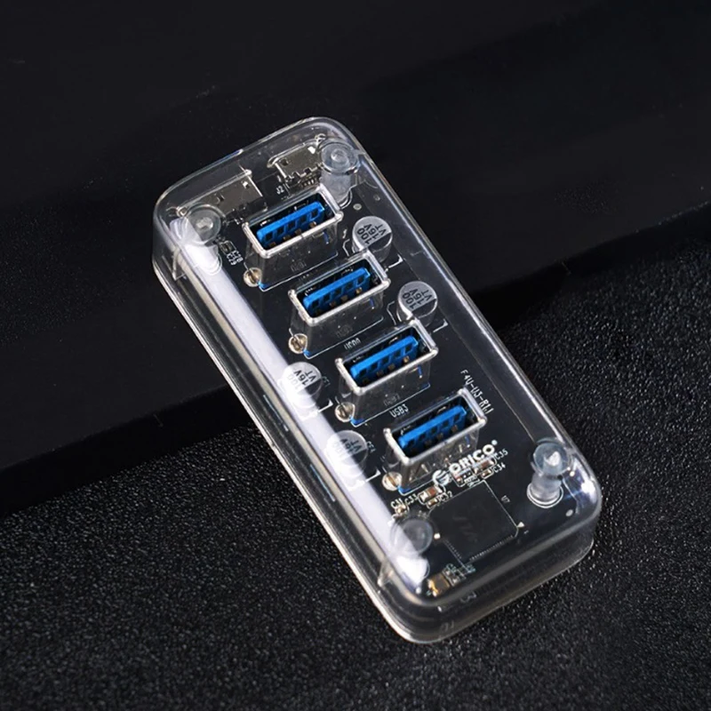 ORICO Настольный Прозрачный USB 3,0 концентратор 4 порта 5 Гбит/с высокоскоростной концентратор с зарядным устройством для мобильных телефонов Windows Mac Linux Lap