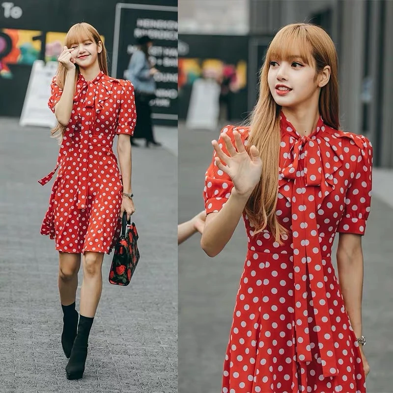 Kpop Twice Iu Seo Yea Ji Korean Red Retro Temperament Dress Women Summer New Streetwear Fashion Sexy Loose Short Sleeved Dreeses Dresses Aliexpress