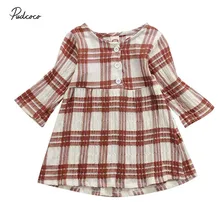 Весенне-осенняя одежда для малышей популярное платье в клетку с длинными рукавами для новорожденных девочек топ От 1 до 4 лет