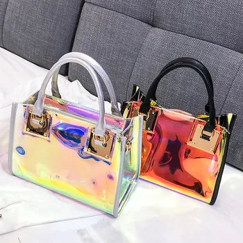 

Holographic Transparent Jelly bag High Quality PVC Women's Designer Handbag Big capacity Chain Shoulder Messenger Bags