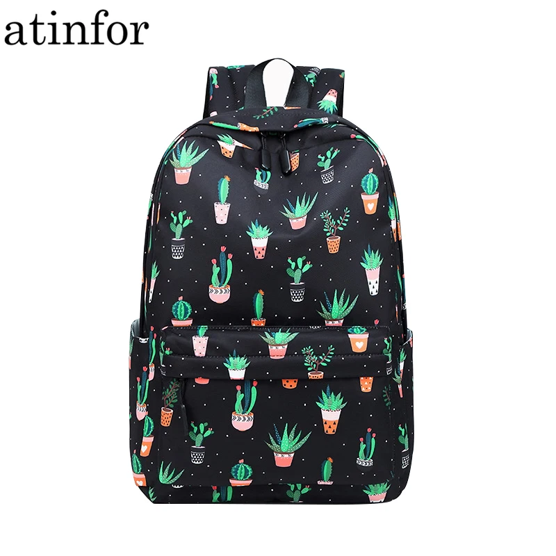 Backpack Women Cactus Waterproof Middle-School Book-Bag Lightweight Nylon Atinfor Printing